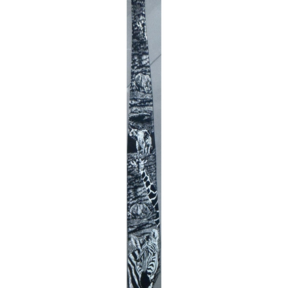 WWF Silk Tie Black White Animal Print Serengeti Theme Men's Design No. 160